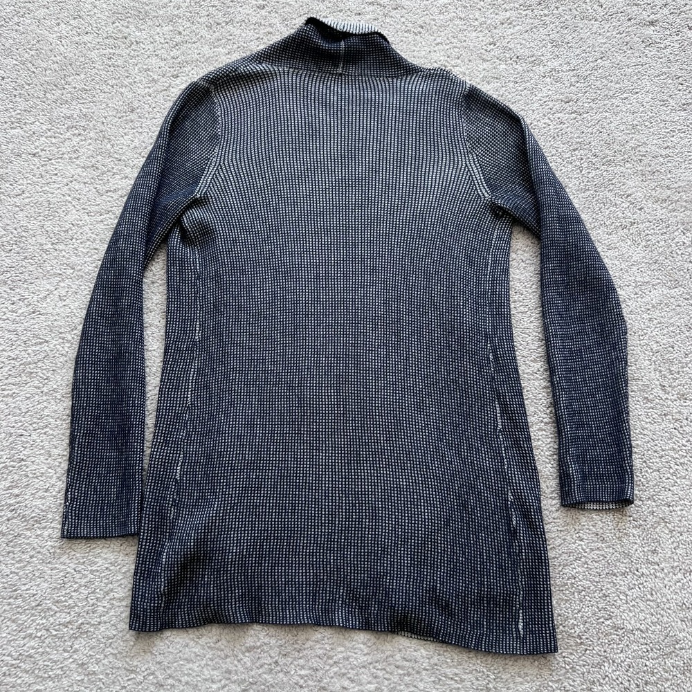 Margaret O'Leary Two Tone Open Front Cardigan Sweater Womens M Blue Pockets - Picture 5 of 14